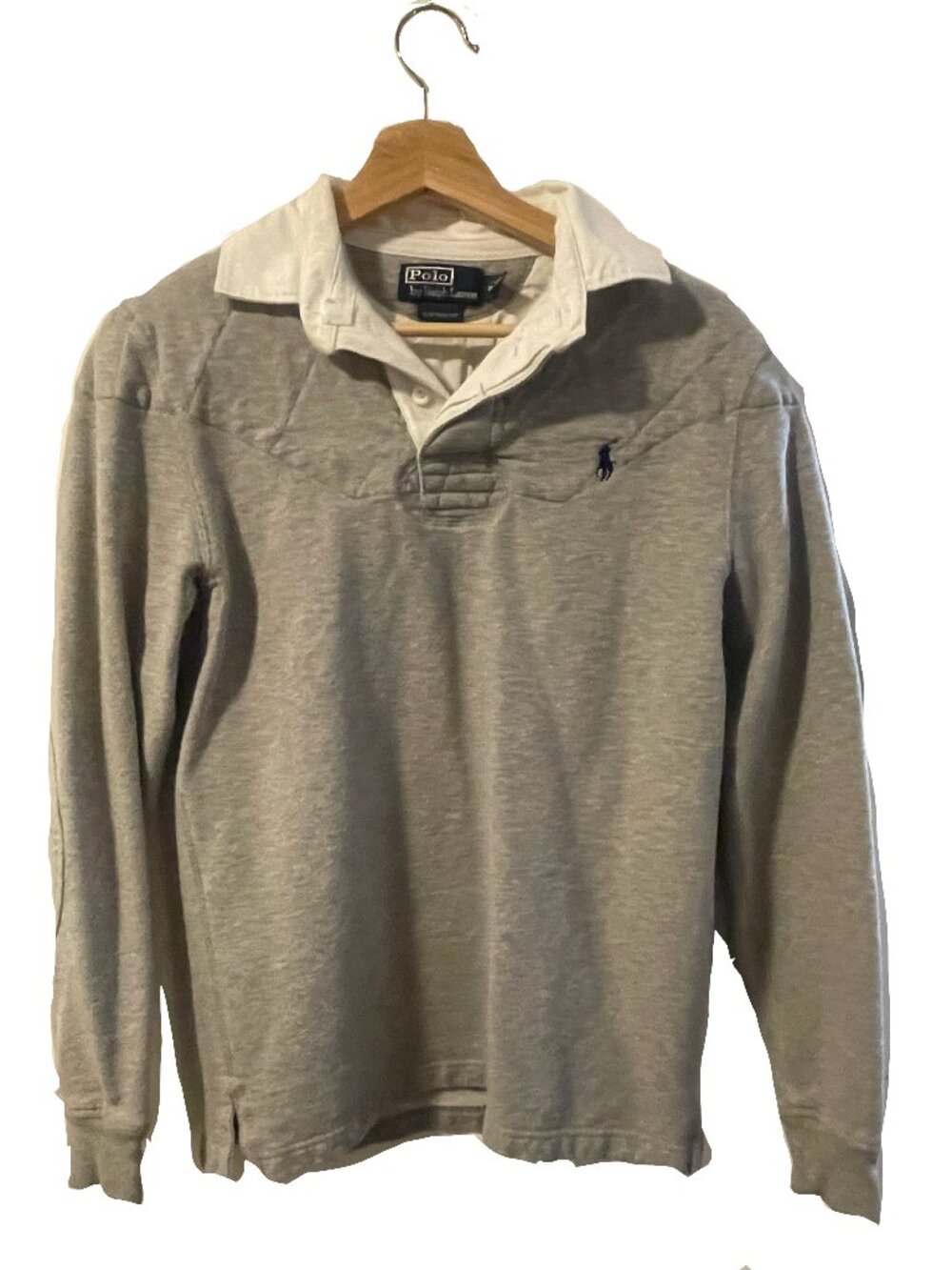 Polo Ralph Lauren Quilted Heritage Rugby Shirt - Gray & White - Small